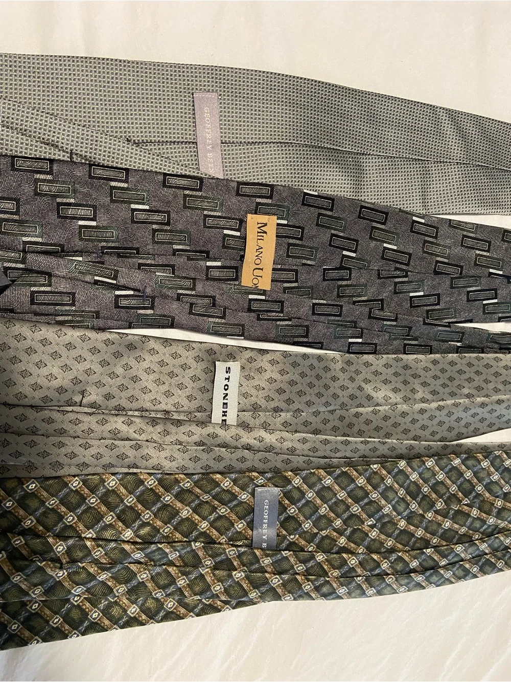 Geoffrey Beene Men's Grey and Olive Patterned Neckties - Set of 4